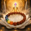 5 mukhi Rudraksha with 7 chakra stones on a divine background