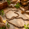 Original 5 Mukhi Rudraksha Mala with 108 natural beads and yellow tassel for meditation, mantra chanting, yoga, and spiritual growth