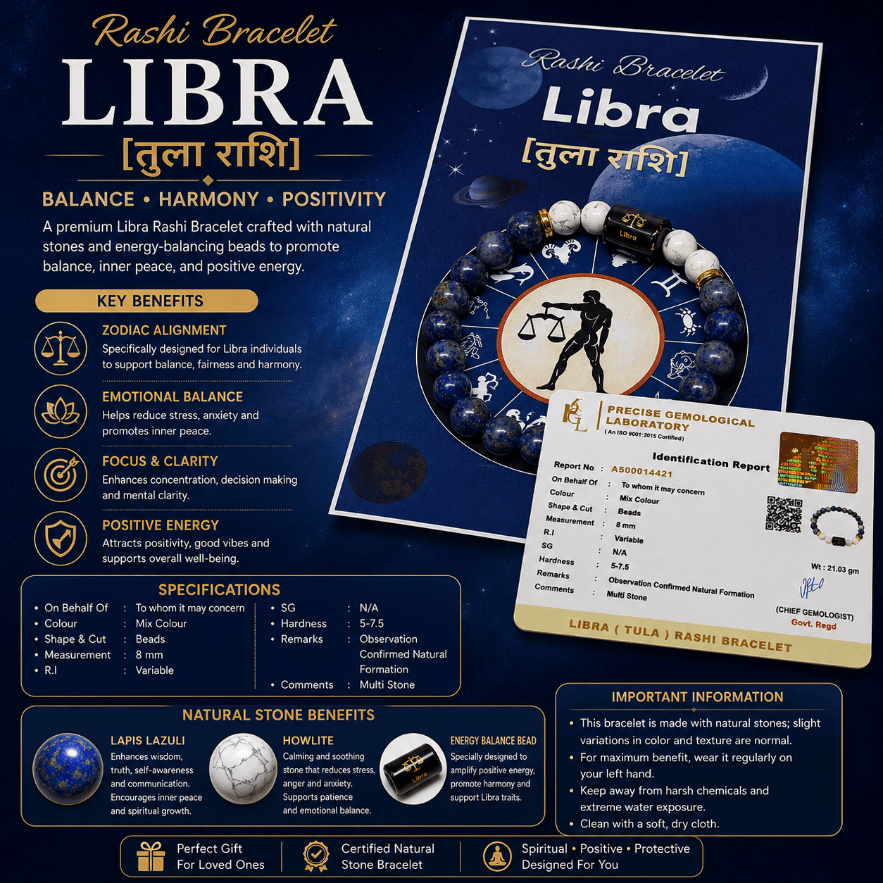 Libra Zodiac Sign Bracelet (Tula Rashi) | Lucky Crystal Bracelet for Balance, Harmony, Love, Success & Positive Energy Libra Zodiac Sign Bracelet (Tula Rashi) | Lucky Crystal Bracelet for Balance, Harmony, Love, Success & Positive Energy