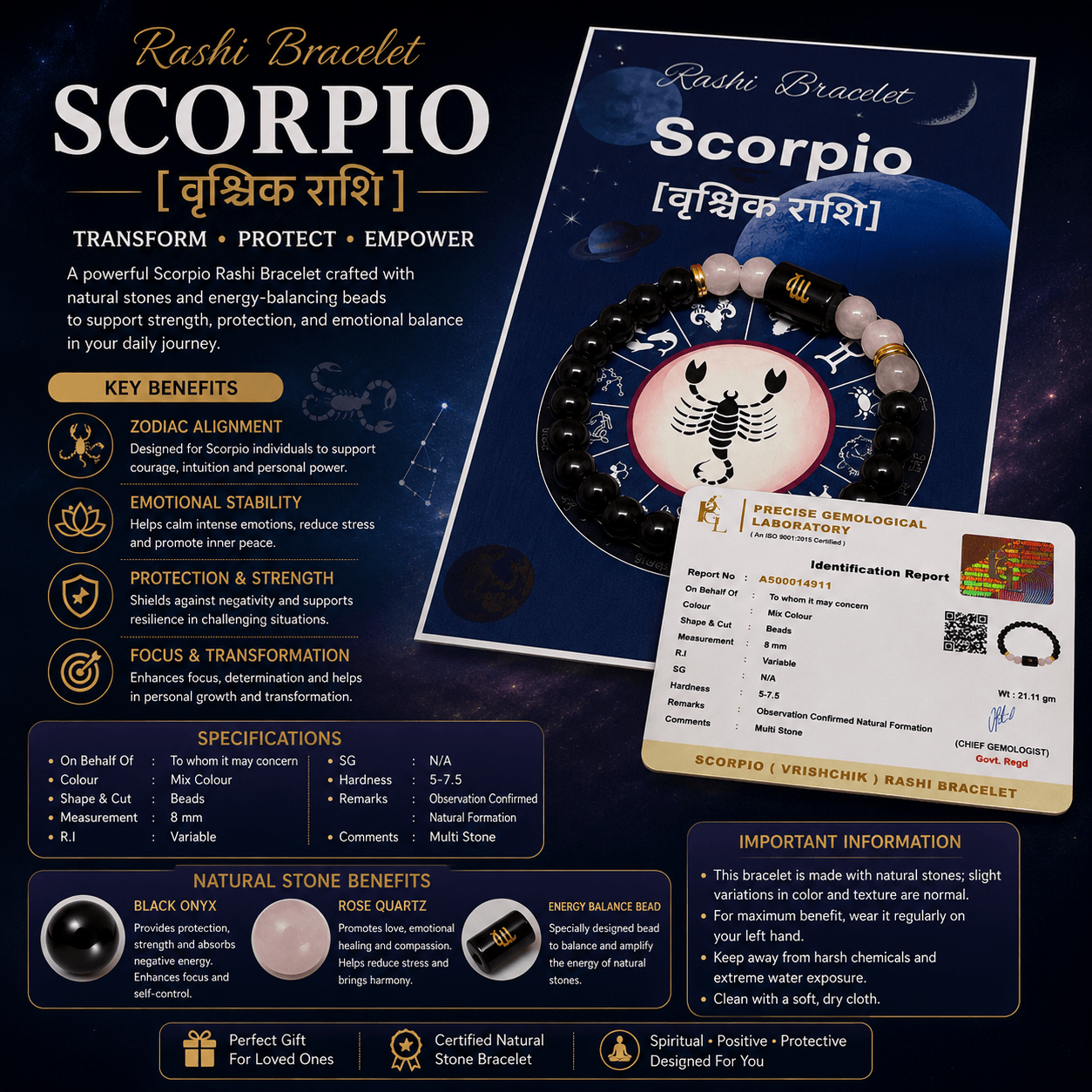 Scorpio Zodiac Sign Bracelet (Vrishchik Rashi) | Lucky Crystal Bracelet for Protection, Strength, Transformation & Positive Energy Scorpio Zodiac Sign Bracelet (Vrishchik Rashi) | Lucky Crystal Bracelet for Protection, Strength, Transformation & Positive Energy