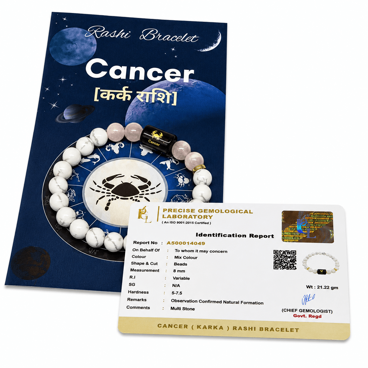 Cancer Zodiac Bracelet (Kark Rashi) with Natural Howlite & Milky Quartz Cancer Zodiac Bracelet (Kark Rashi) with Natural Howlite & Milky Quartz