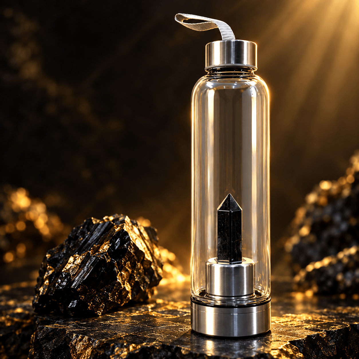 Natural crystal water bottle with crystal point in glass bottle Natural crystal water bottle with crystal point in glass bottle