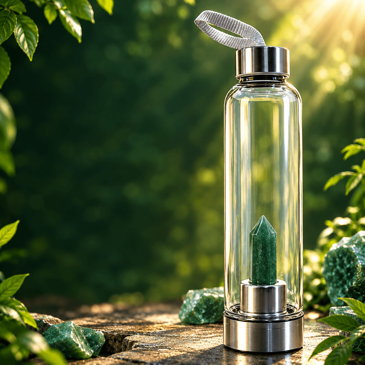 Natural crystal water bottle with crystal point in glass bottle Natural crystal water bottle with crystal point in glass bottle