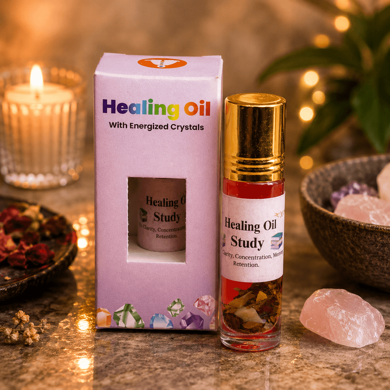 Healing Oil for Study with Tiger Eye, Citrine & Clear Quartz | Focus, Concentration & Positive Energy Oil Healing Oil for Study with Tiger Eye, Citrine & Clear Quartz | Focus, Concentration & Positive Energy Oil