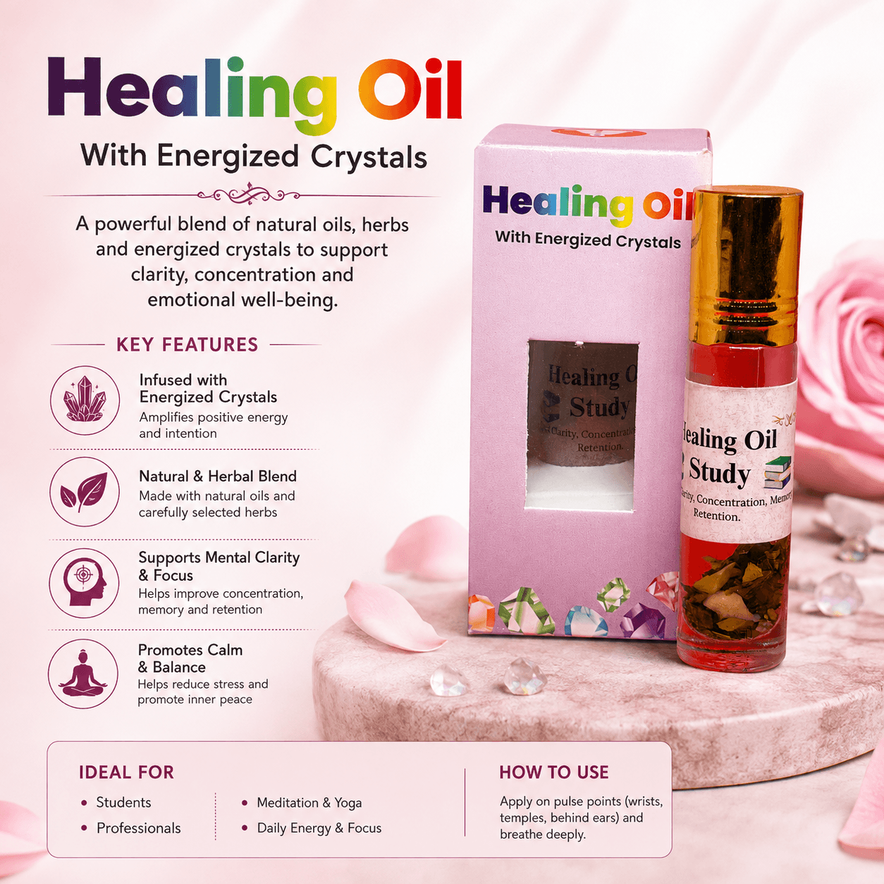 Healing Oil for Study with Tiger Eye, Citrine & Clear Quartz | Focus, Concentration & Positive Energy Oil Healing Oil for Study with Tiger Eye, Citrine & Clear Quartz | Focus, Concentration & Positive Energy Oil