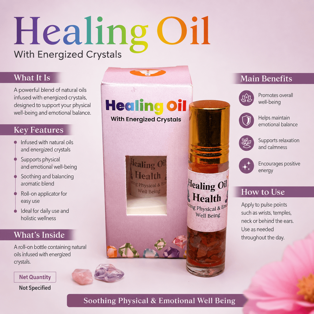 Healing Oil for Health with Red Jasper & Clear Quartz | Energized Crystal Healing Oil