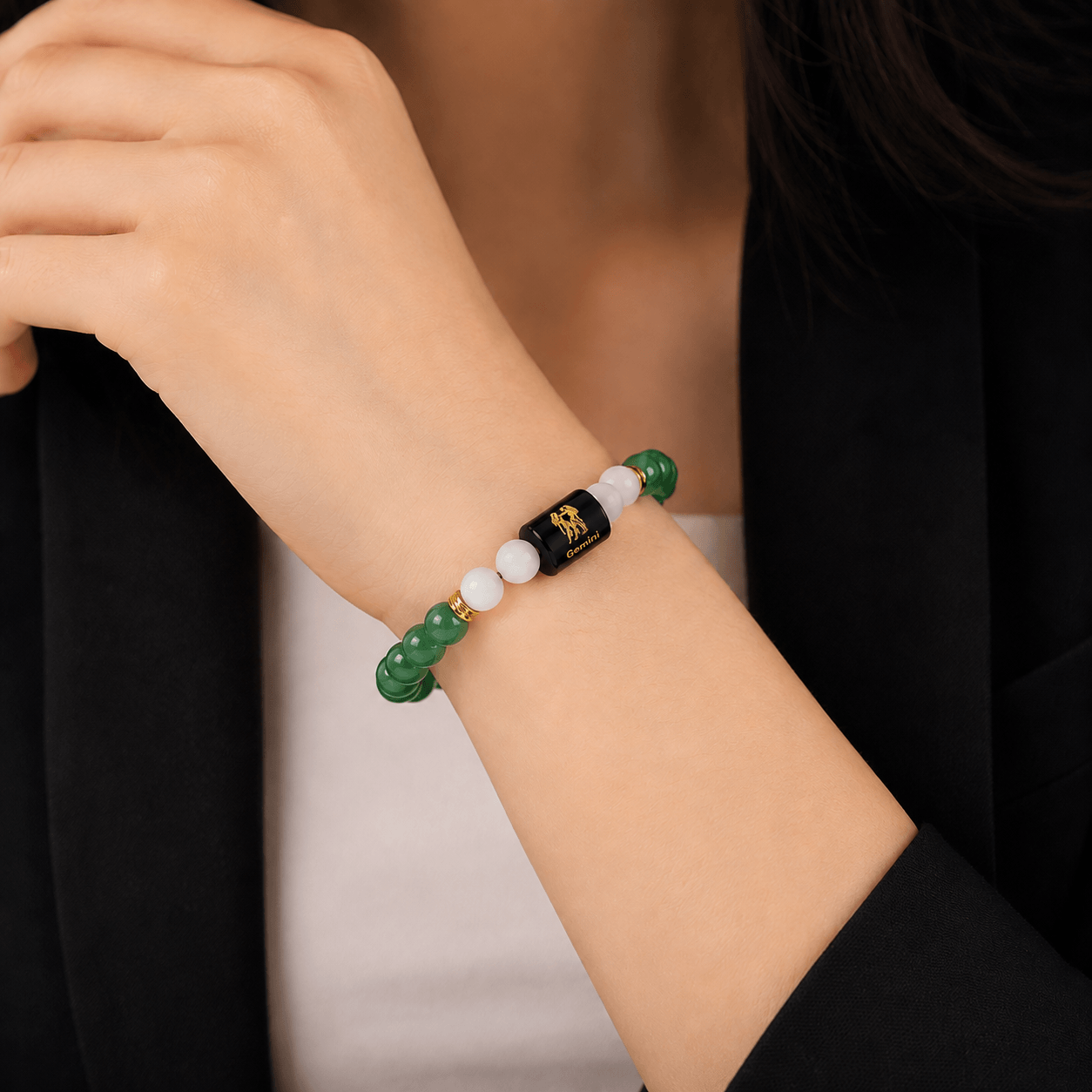 Gemini Zodiac Bracelet – Green Aventurine & Milky Quartz | Mithun Rashi Gemini Zodiac Bracelet – Green Aventurine & Milky Quartz | Mithun Rashi